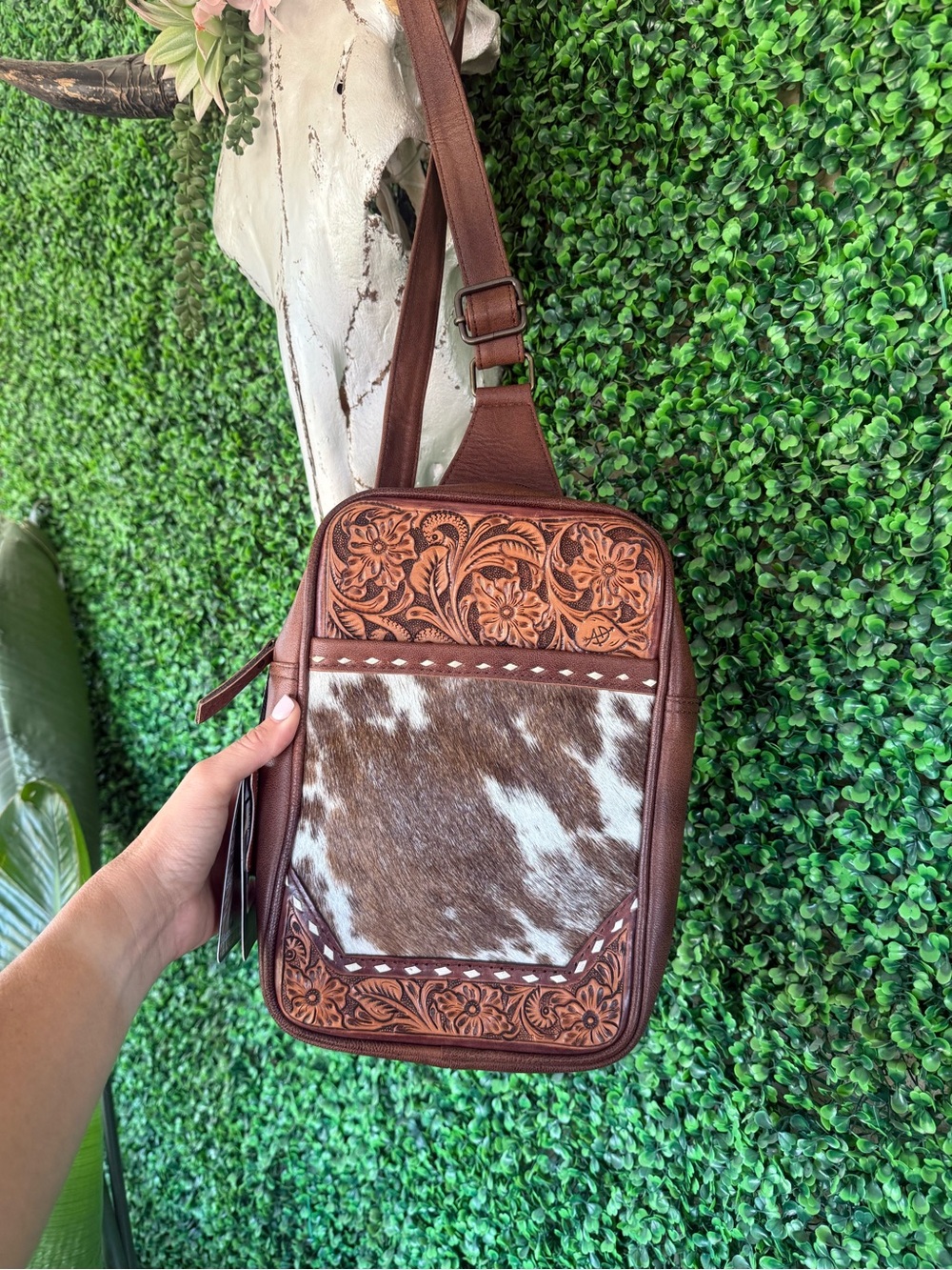 American Darling Tooled Leather & Cowhide Crossbody Bag